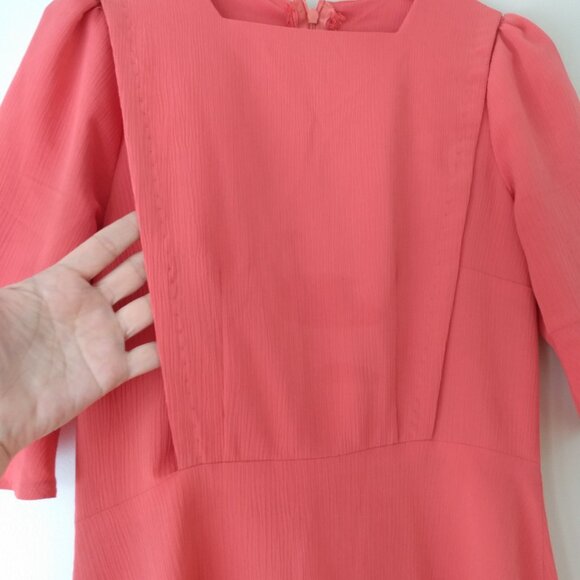 Amish Mennonite Cape Dress 34"B 27.5"W Handmade Modest STAINS Pink Coral Crinkle - Picture 7 of 16